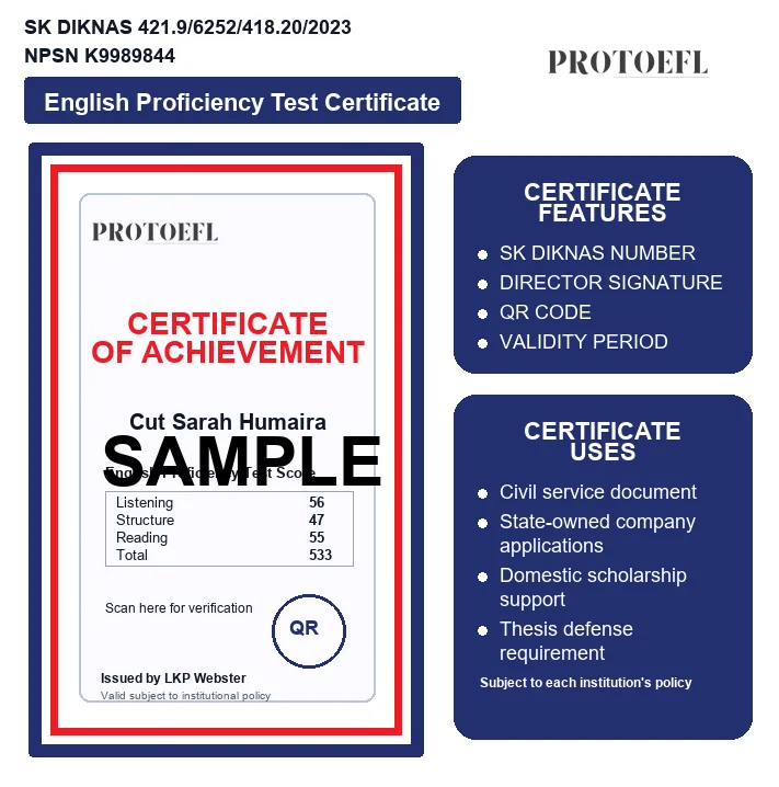 Illustration for the free TOEFL prediction test by PROTOEFL